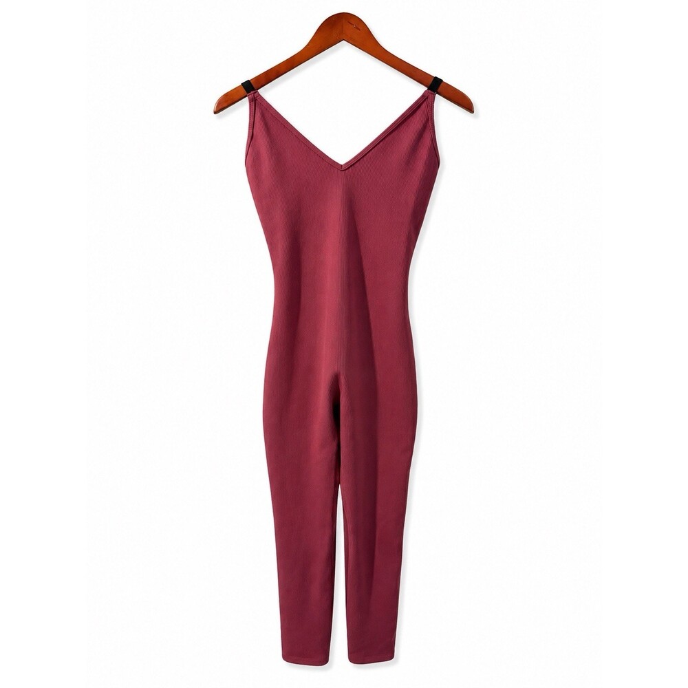 Nike JDI Plunge Back Ribbed Jumpsuit • Pink • Size Medium